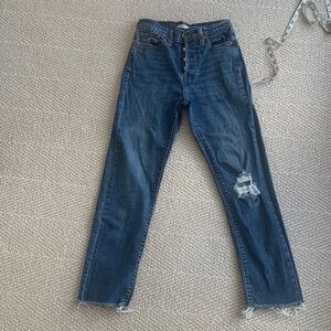 Levi's Dark Blue Straight Leg Jeans with Knee Rip